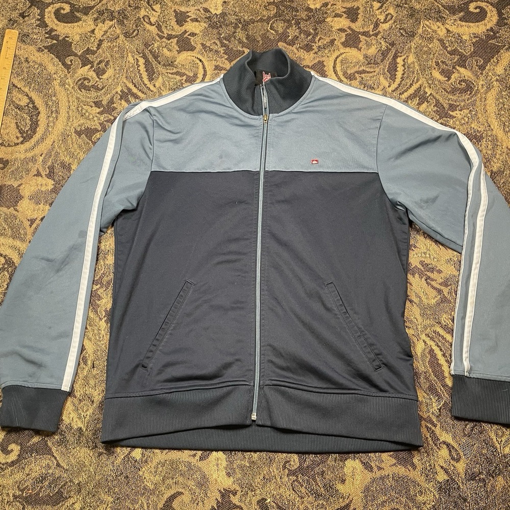 Vtg Quicksilver Zip Up Track Jacket Mens Size Medium Logo Zip Navy Blue Gray